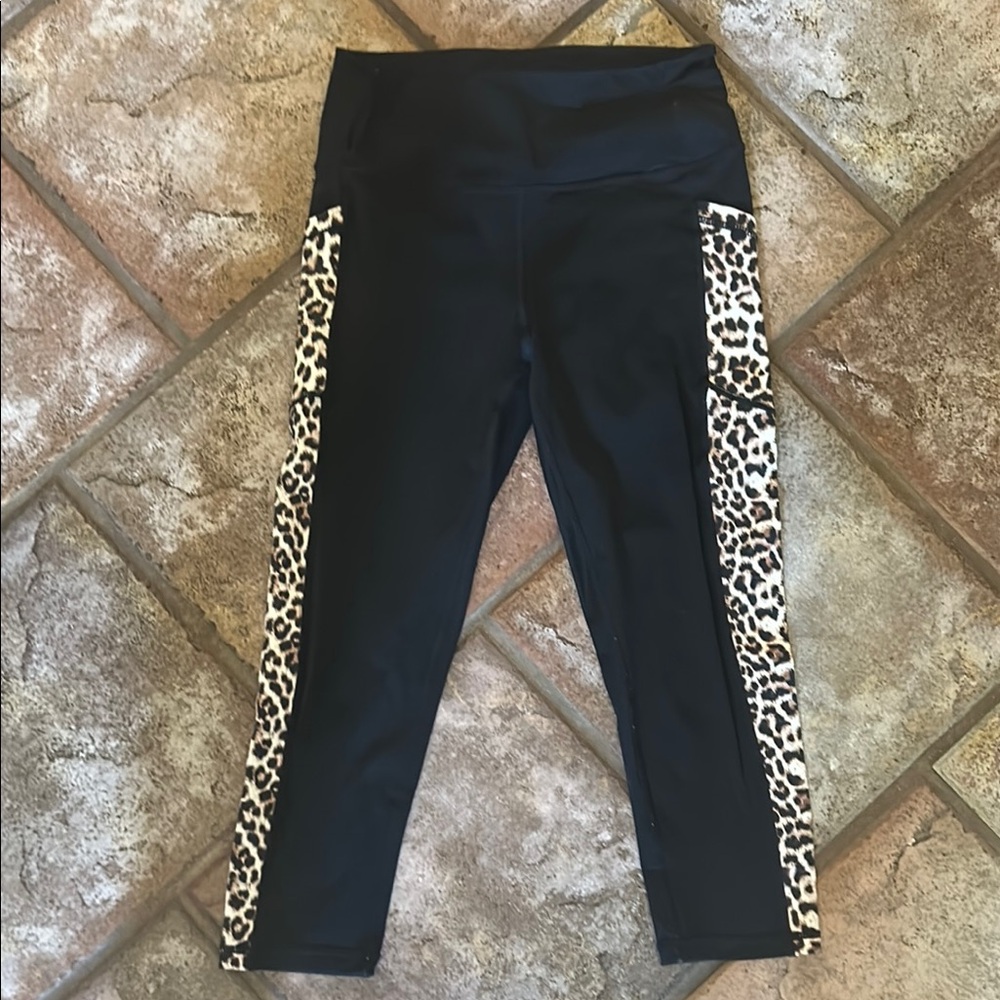 Zyia Black Leggings with Leopard Print Sides 6-8